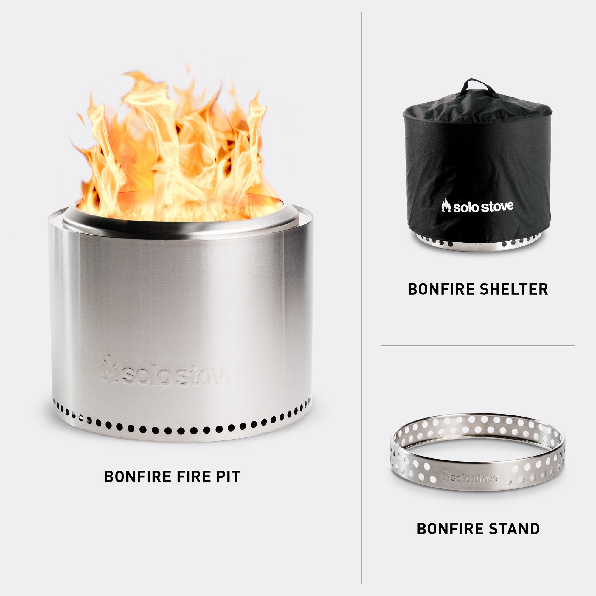 Solo Stove Wood Burning Fire Pit - 19.5in. Diameter, Stainless Steel, Low Smoke, Portable, Model# SSBON-SD-2.0+SHELTER